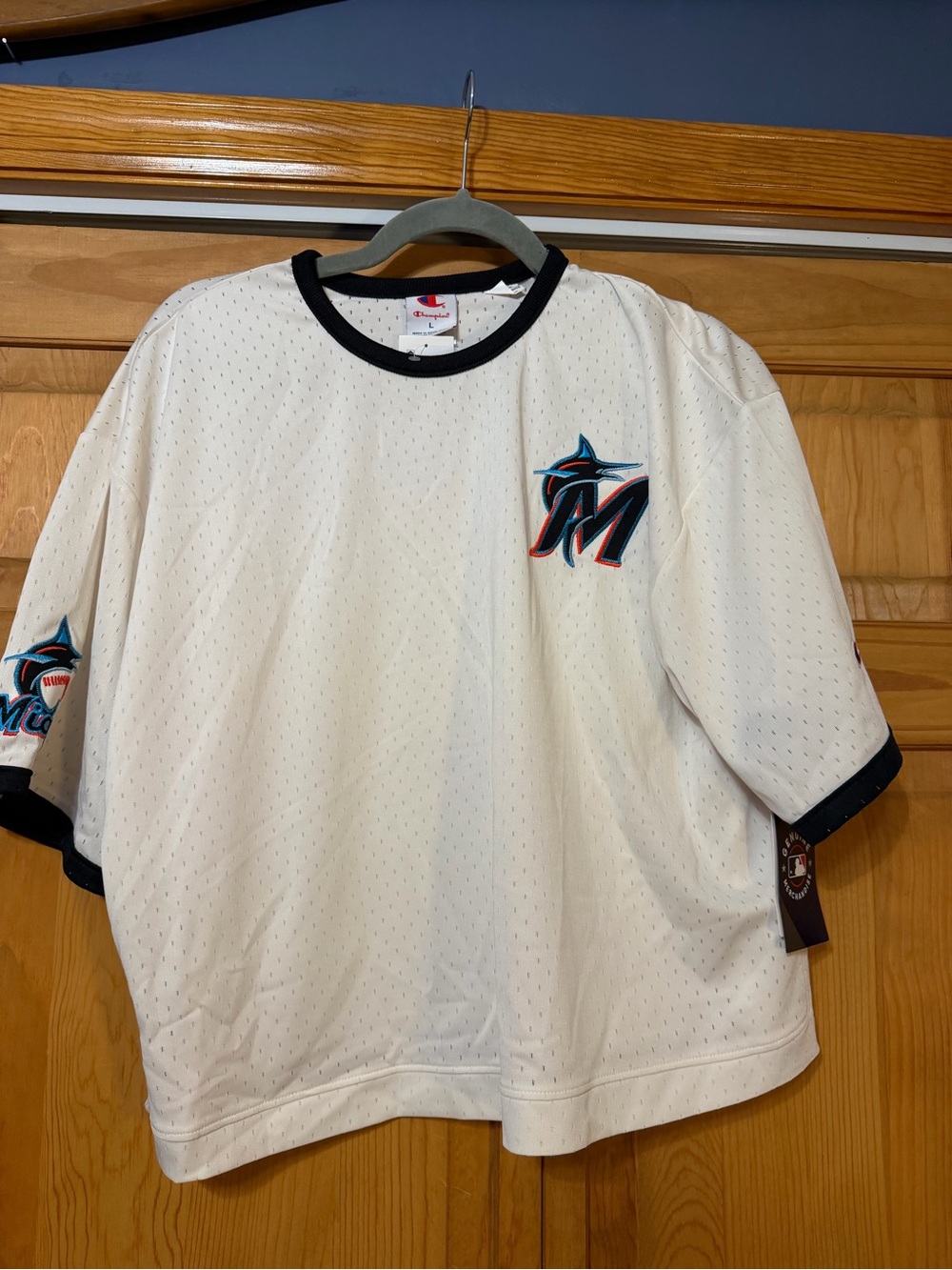 Champion White Miami Marlins Mesh Tee with Black Trim